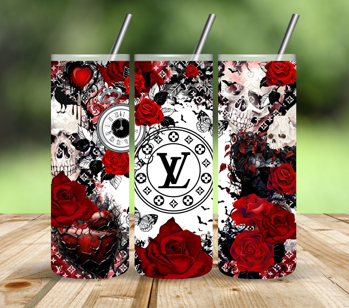Designer Gothic Floral Red Vinyl tumbler wraps