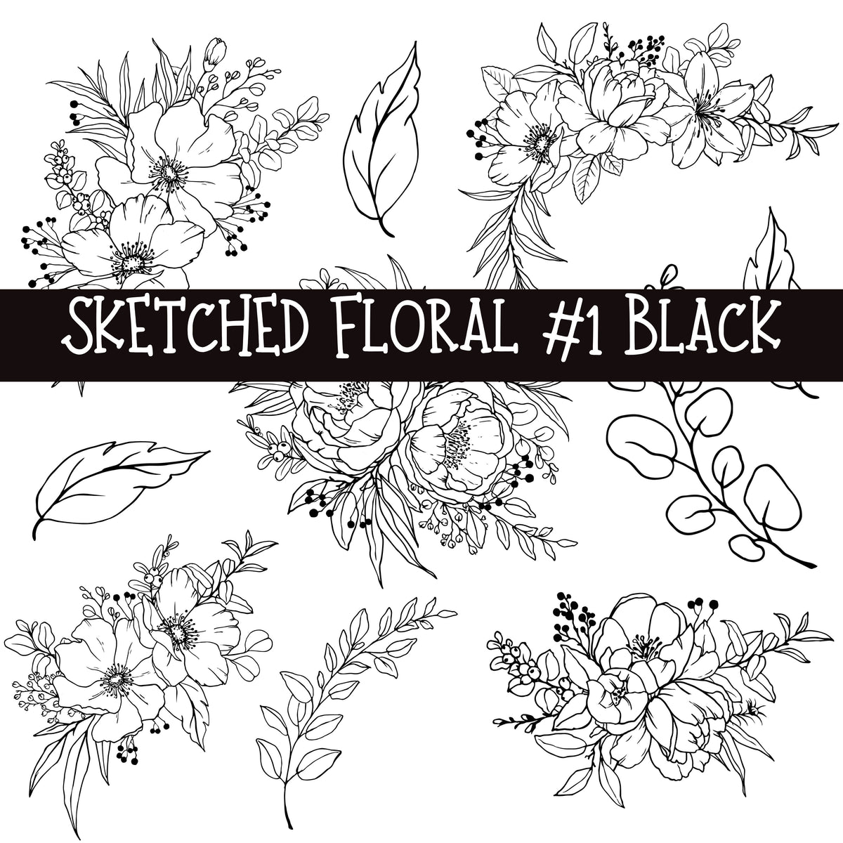 Sketched Floral #1 UV DTF Decal sheets 4 color options