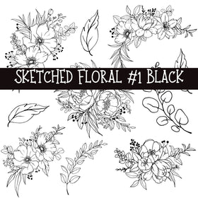 Sketched Floral #1 UV DTF Decal sheets 4 color options