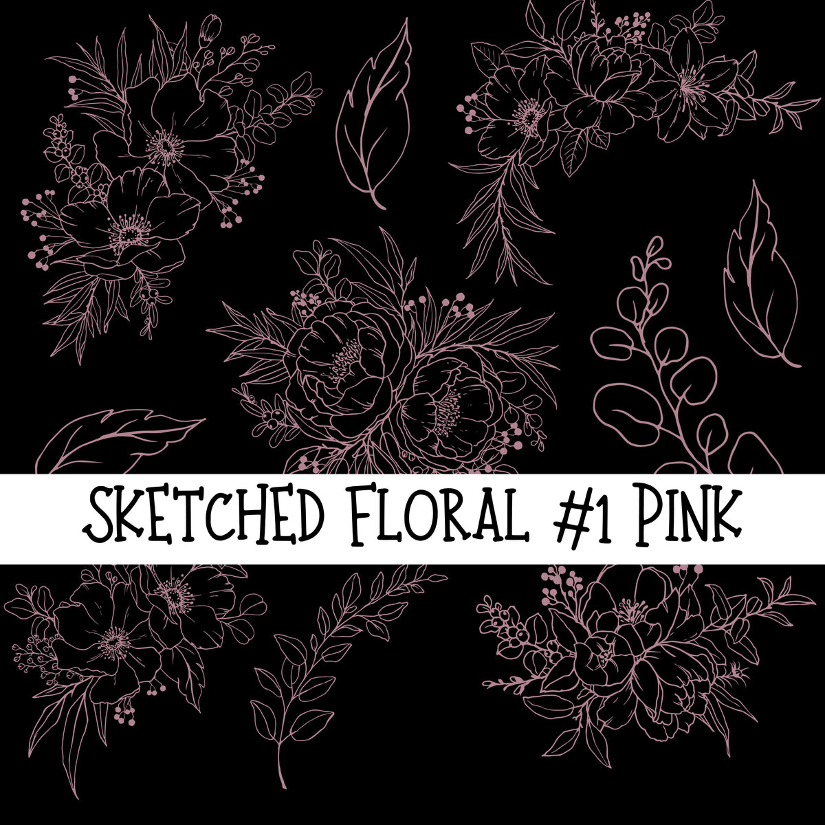 Sketched Floral #1 UV DTF Decal sheets 4 color options