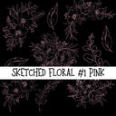 Sketched Floral #1 UV DTF Decal sheets 4 color options