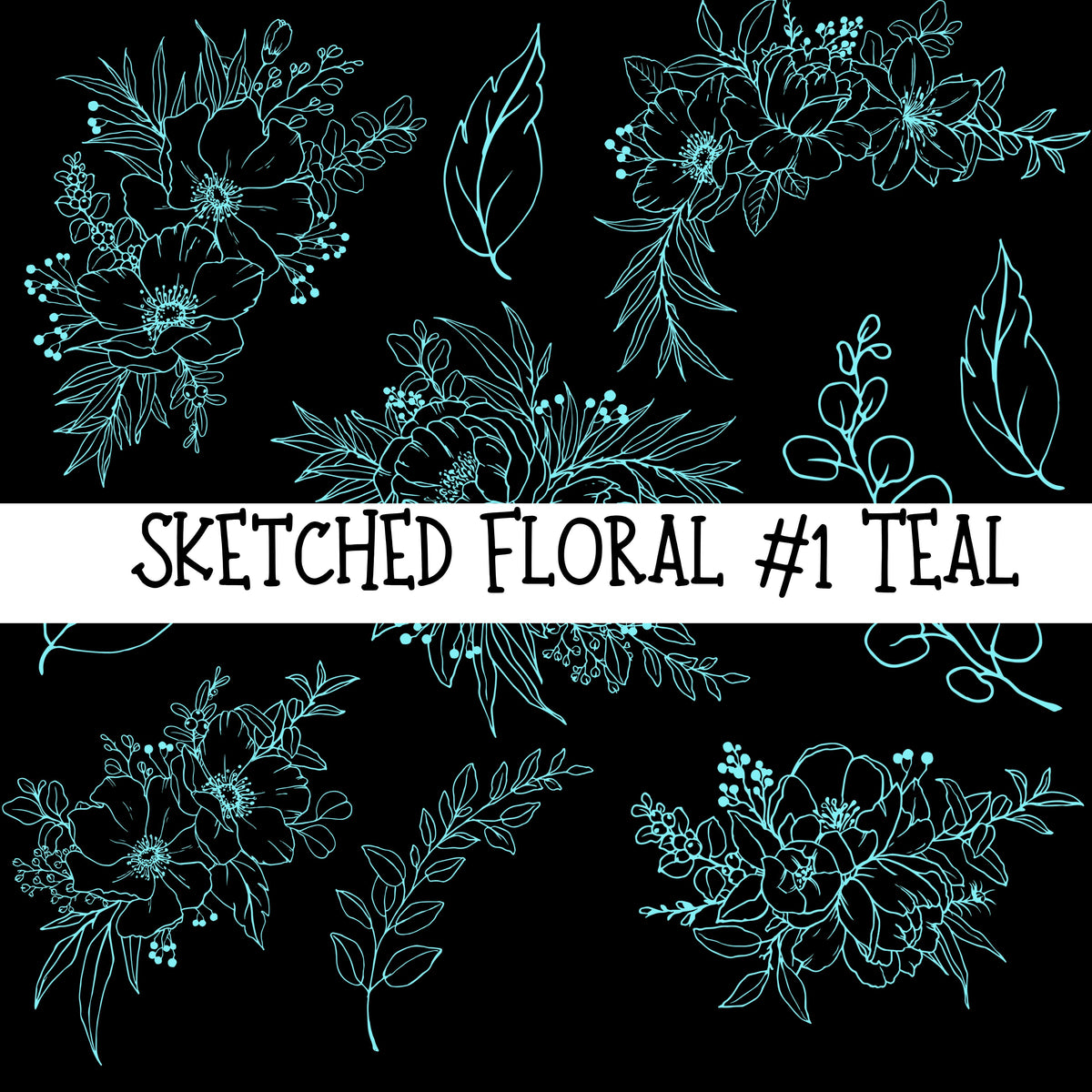 Sketched Floral #1 UV DTF Decal sheets 4 color options