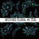 Sketched Floral #1 UV DTF Decal sheets 4 color options