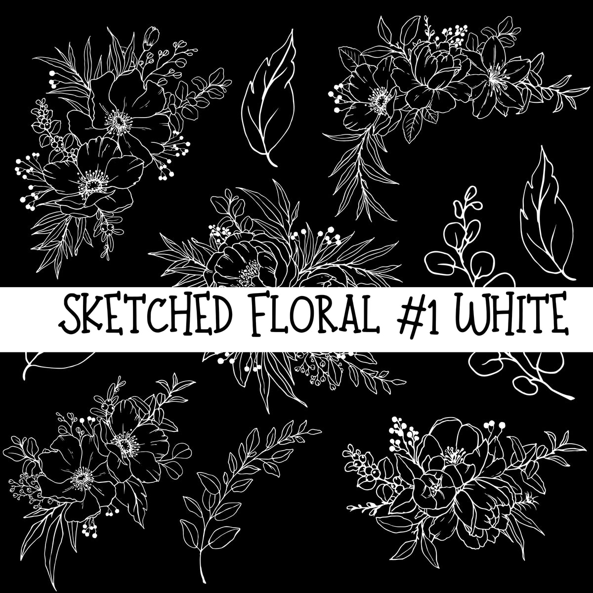Sketched Floral #1 UV DTF Decal sheets 4 color options