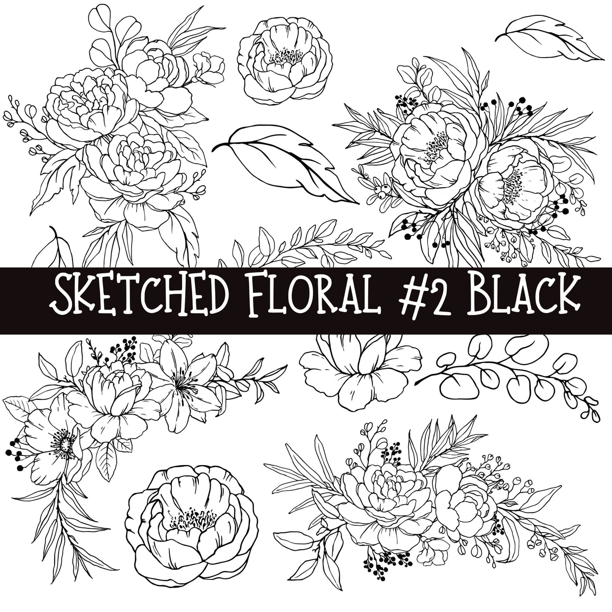 Sketched Floral #2 UV DTF Decal sheets 4 color options