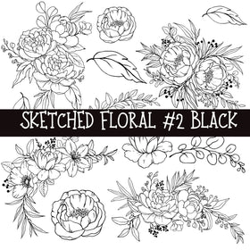 Sketched Floral #2 UV DTF Decal sheets 4 color options