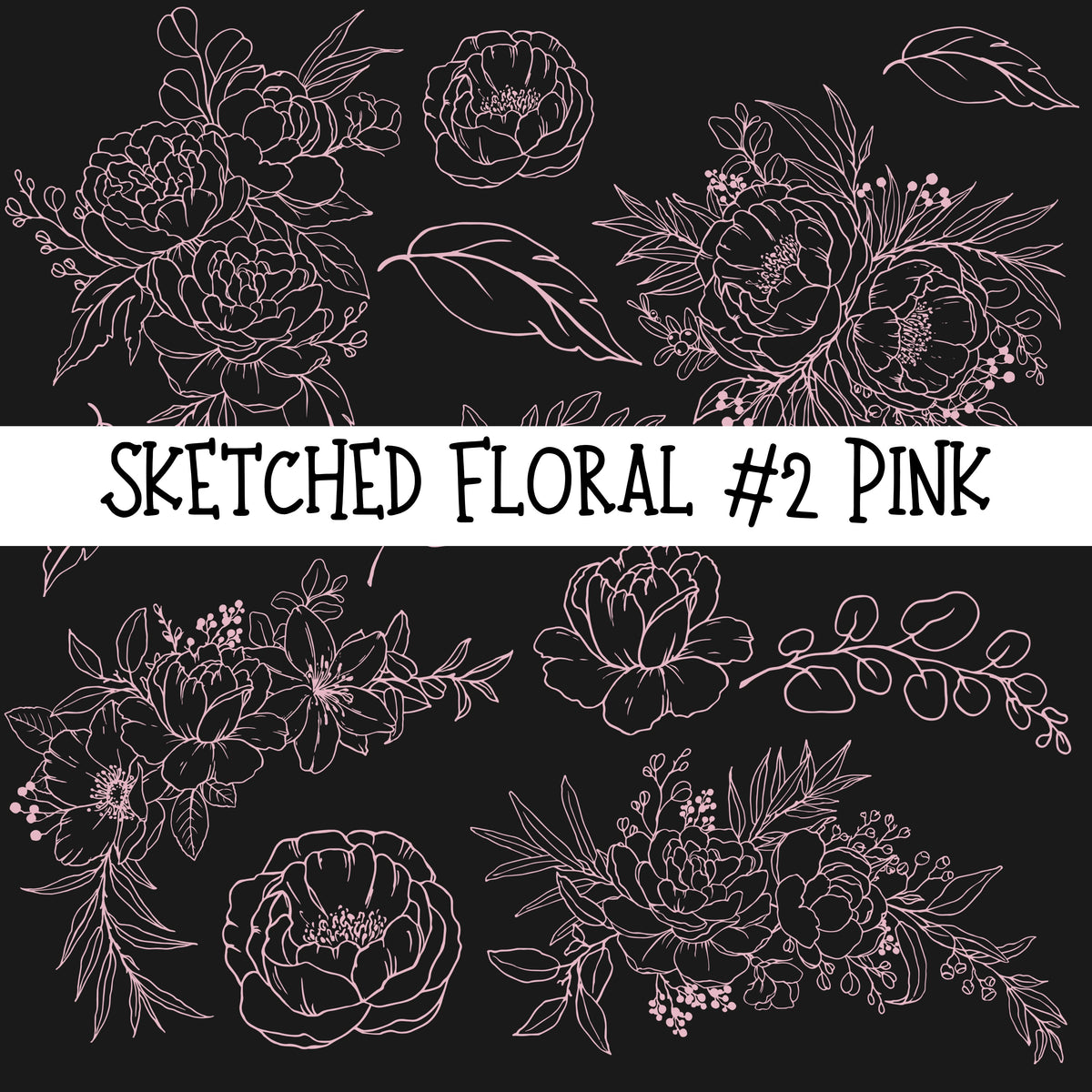 Sketched Floral #2 UV DTF Decal sheets 4 color options
