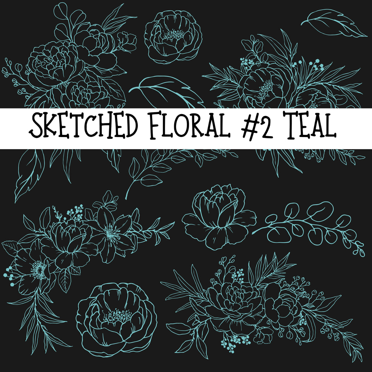 Sketched Floral #2 UV DTF Decal sheets 4 color options