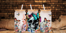 Skulls and Butterflies 16oz UV DTF Libbey wrap