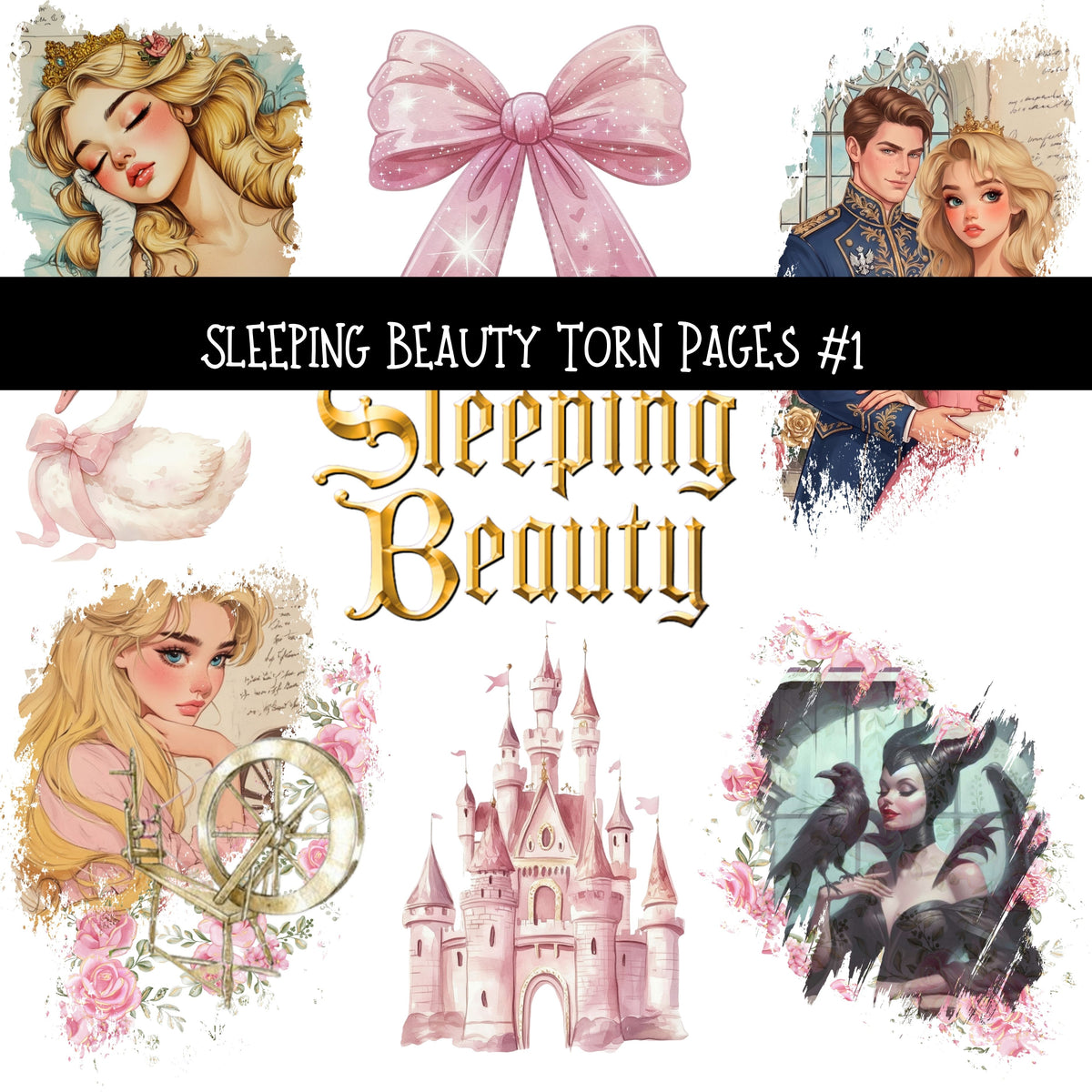 Sleeping Beauty Torn Pages UV DTF Decal sheets 3 designs available