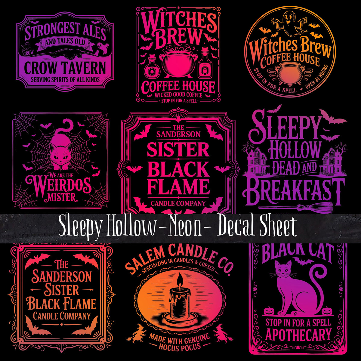 Sleepy Hollow Neon UV DTF Decal Sheet