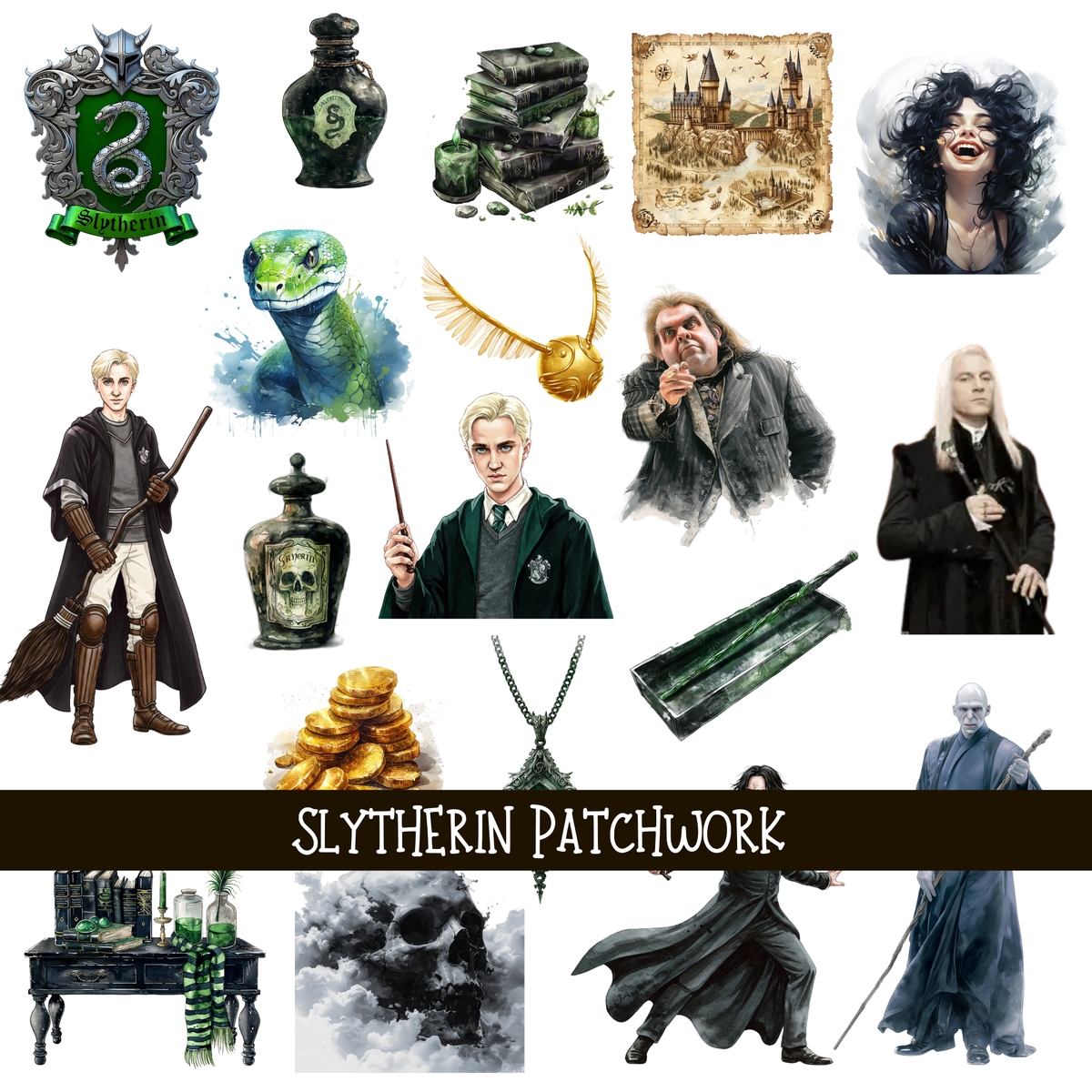 Slytherin Doodle Patchwork Set