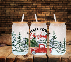 Small town Christmas UV DTF 16oz Libbey wrap