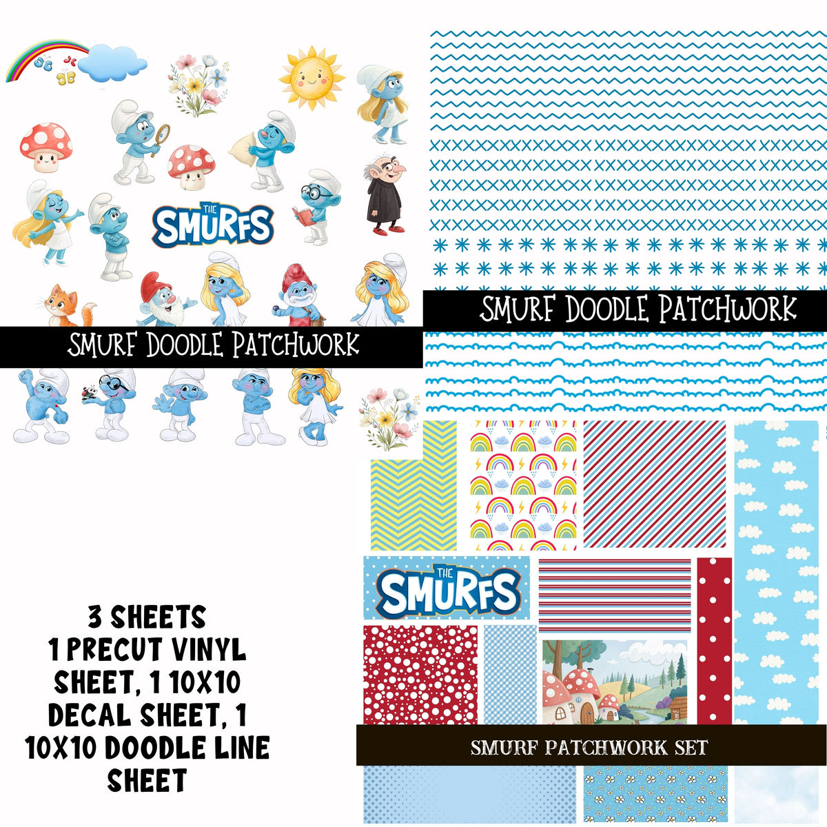 Smurf Doodle Patchwork Set