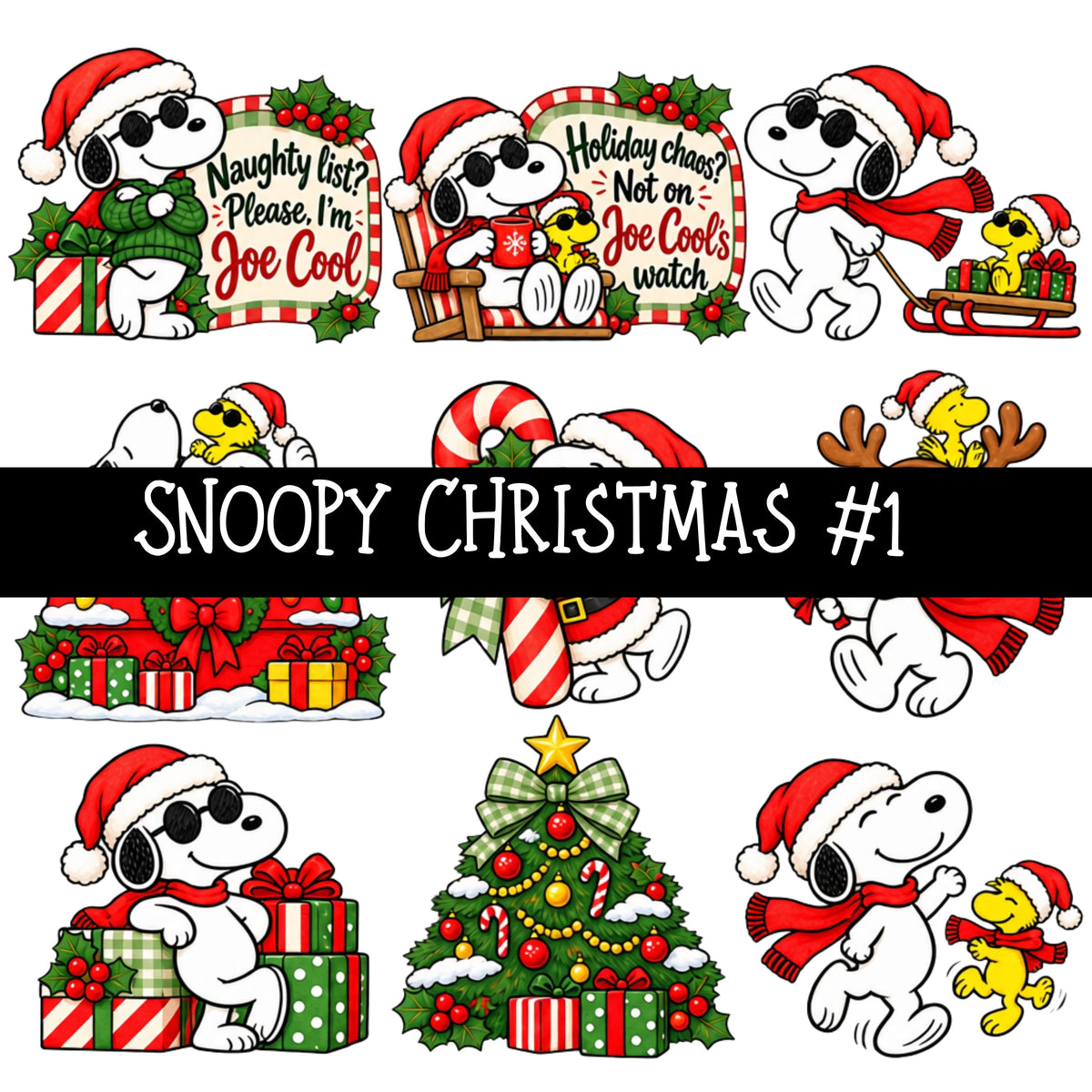 Snoopy Christmas Torn Pages UV DTF Decal sheets 4 Designs available