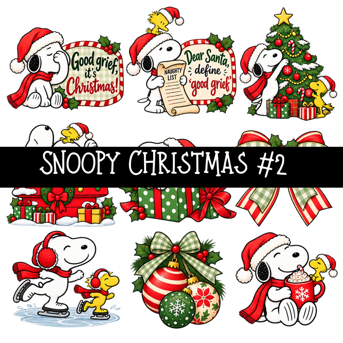 Snoopy Christmas Torn Pages UV DTF Decal sheets 4 Designs available