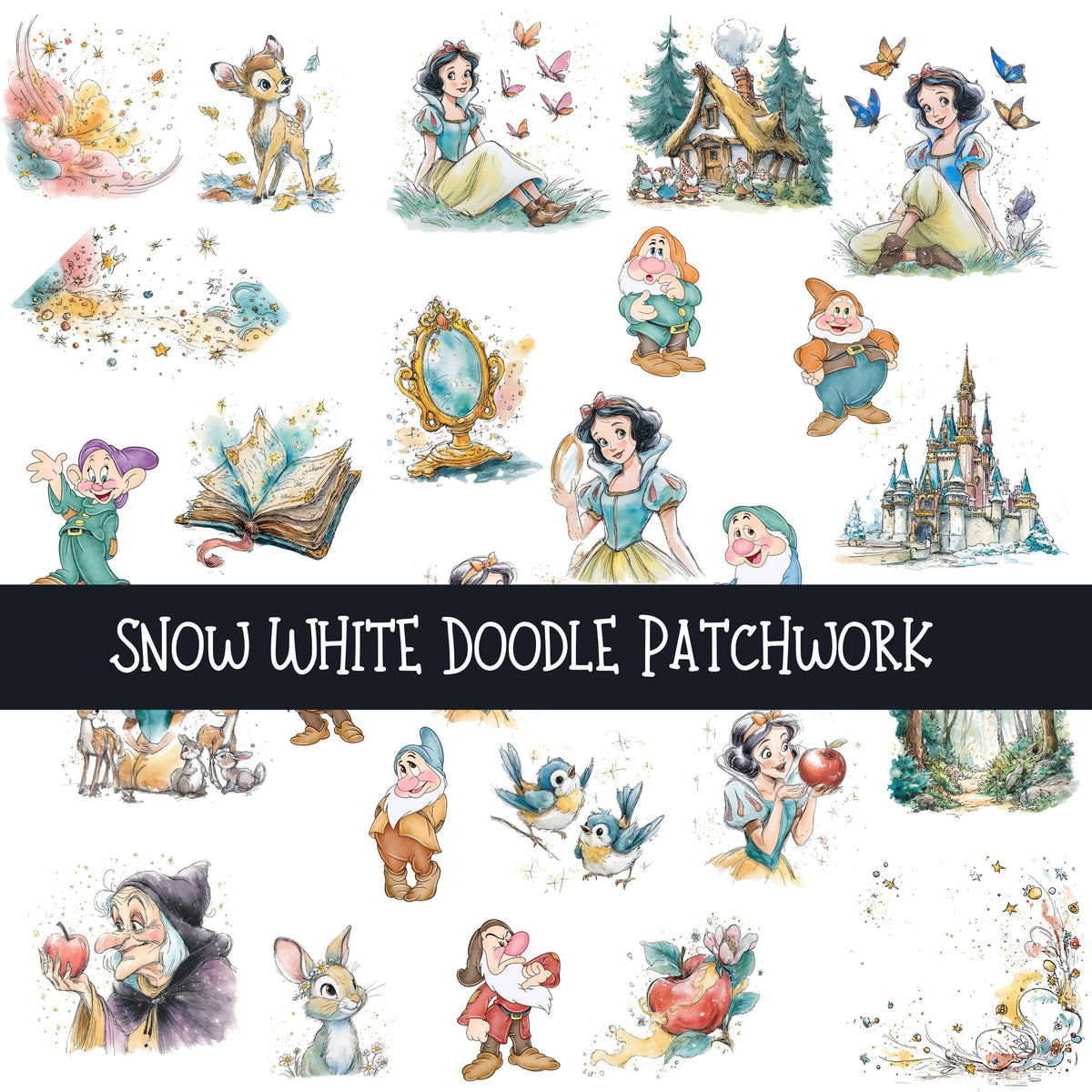 Snow White Doodle Patchwork Set