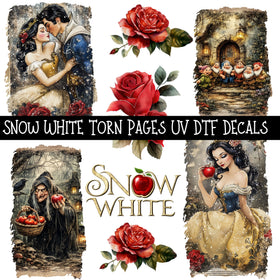 Snow White Torn Pages UV DTF Decal sheets