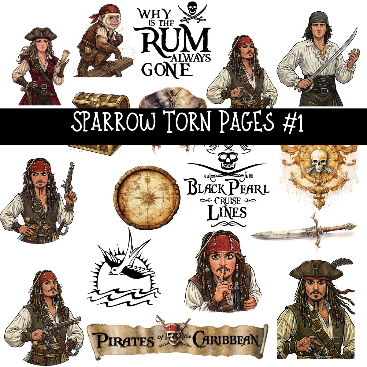 Sparrow Torn Pages UV DTF Decal sheets 5 Designs available