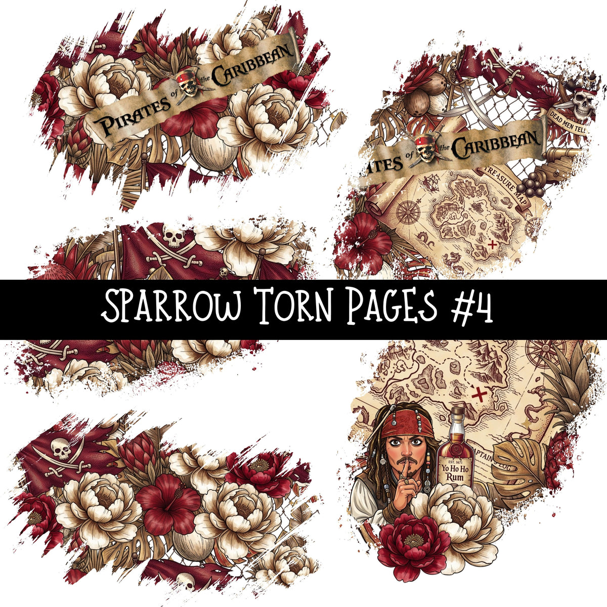 Sparrow Torn Pages UV DTF Decal sheets 5 Designs available