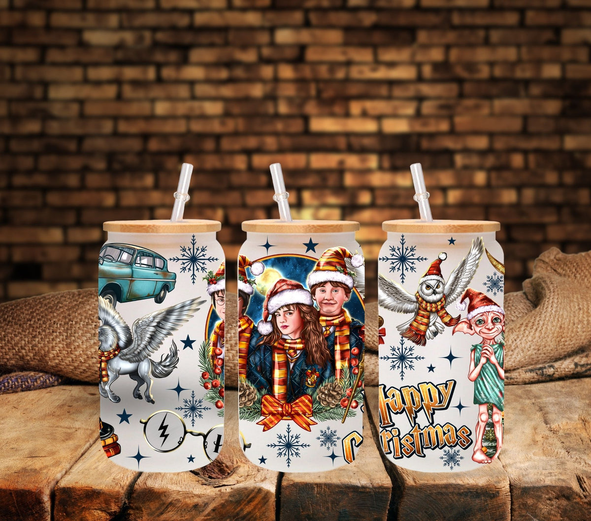 Happy Christmas uv dtf 16oz libbey wrap
