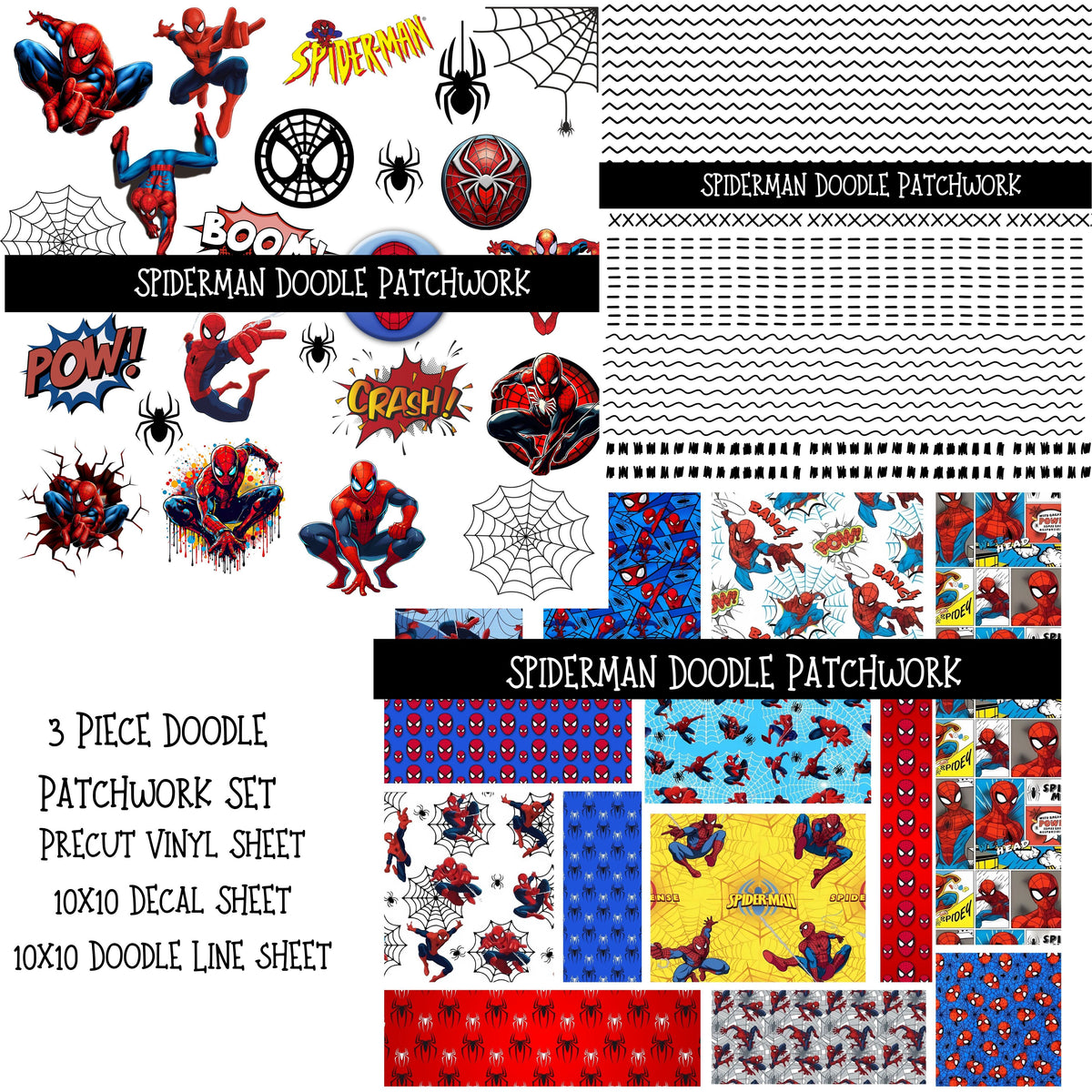 Spiderman UV DTF Doodle Patchwork Set