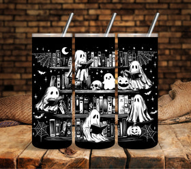 Spooky Library white UV DTF tumbler wraps