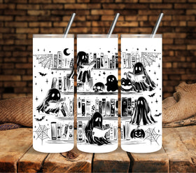 Spooky Library black UV DTF tumbler wraps