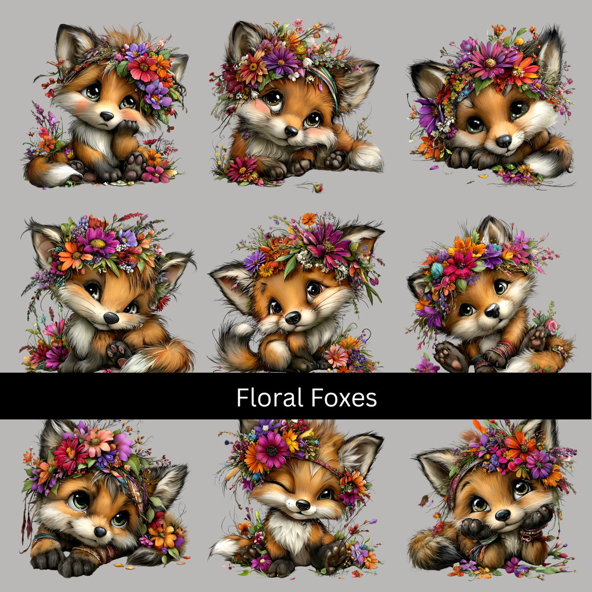 Floral Foxes UV DTF Decal sheets