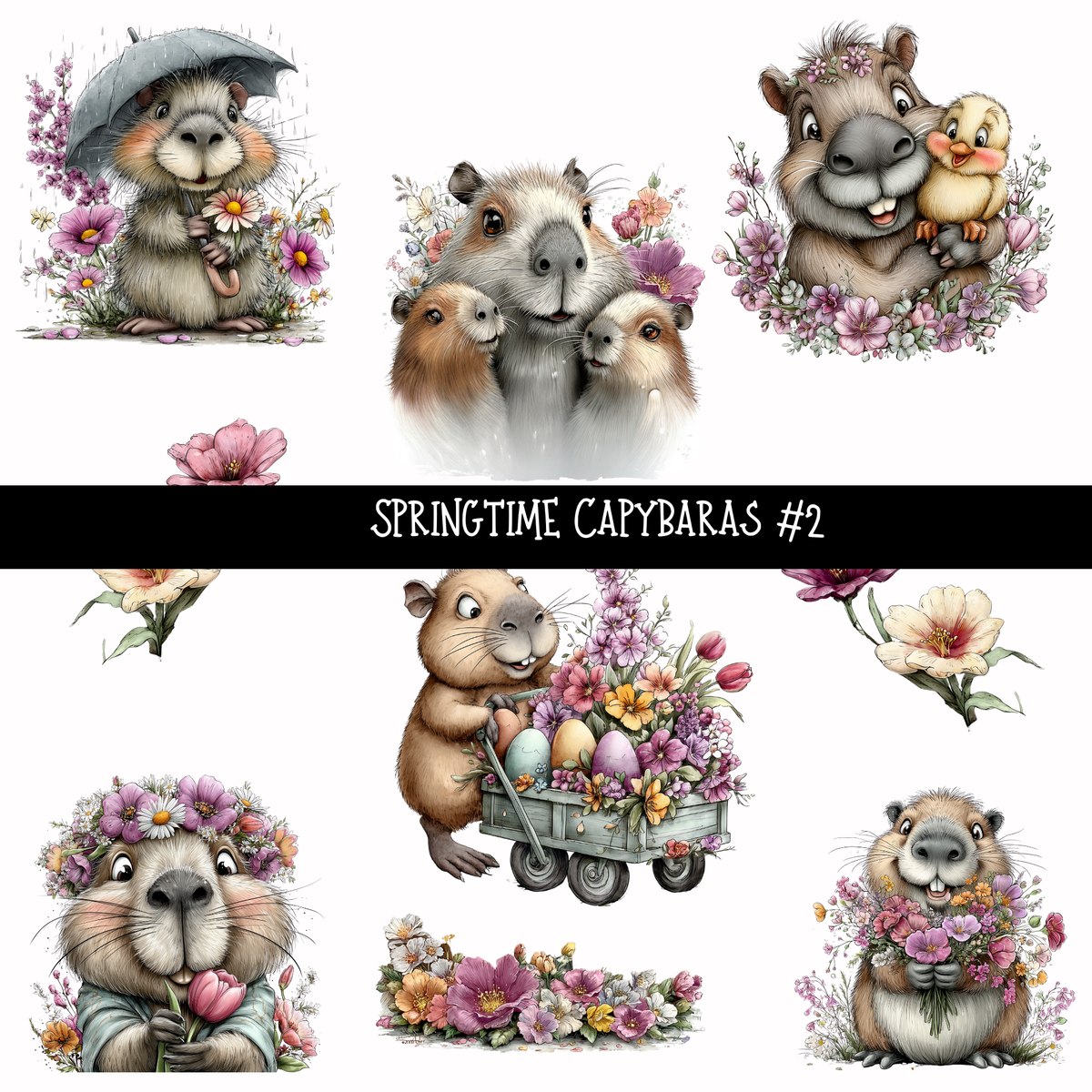 Springtime Capybaras - UV DTF Decal sheets