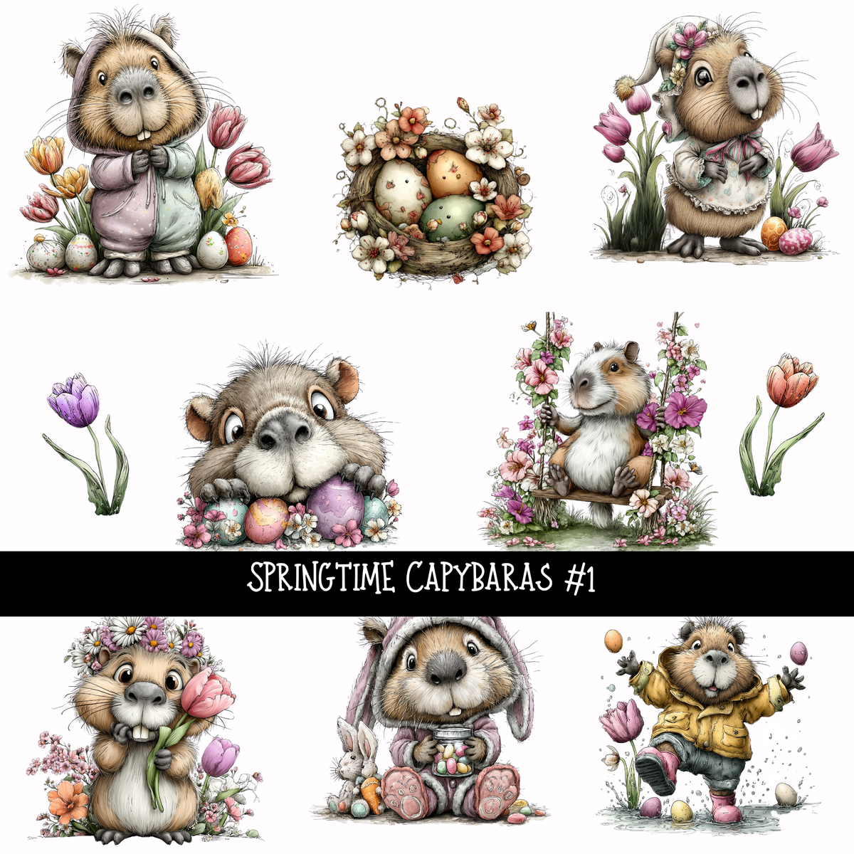 Springtime Capybaras - UV DTF Decal sheets