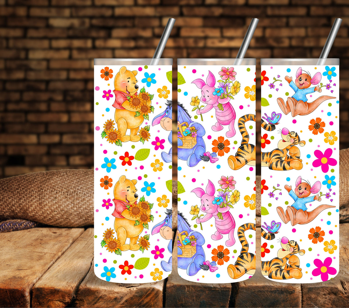 Springtime Pooh UV DTF tumbler wraps 20oz