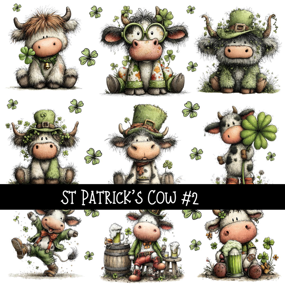 St Patrick's Day Cows- UV DTF Decal sheets