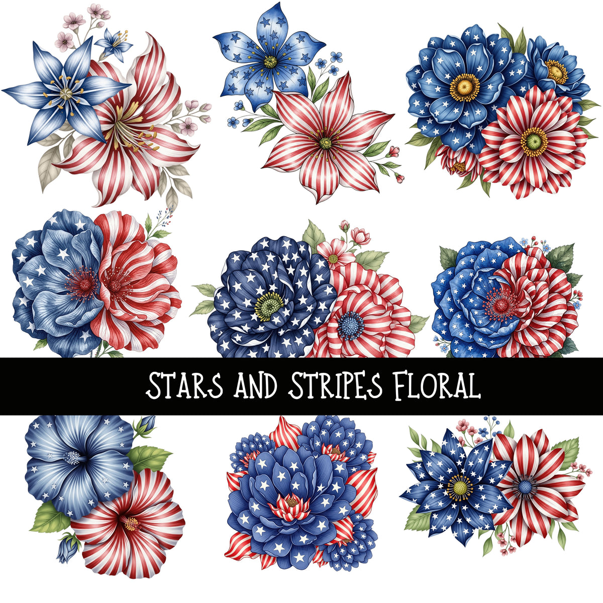 Stars and Stripes Floral UV DTF Decal sheets