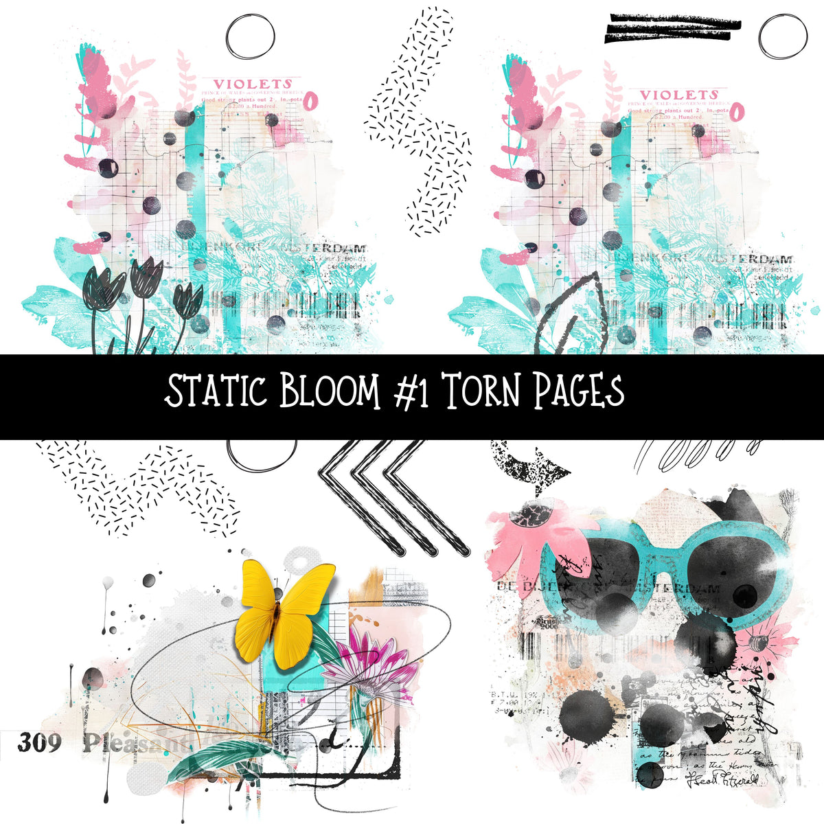 Static Bloom Torn Pages UV DTF Decal sheets 10 designs available