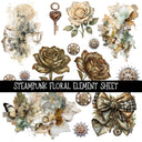 Steampunk Floral Element UV DTF Decal sheets