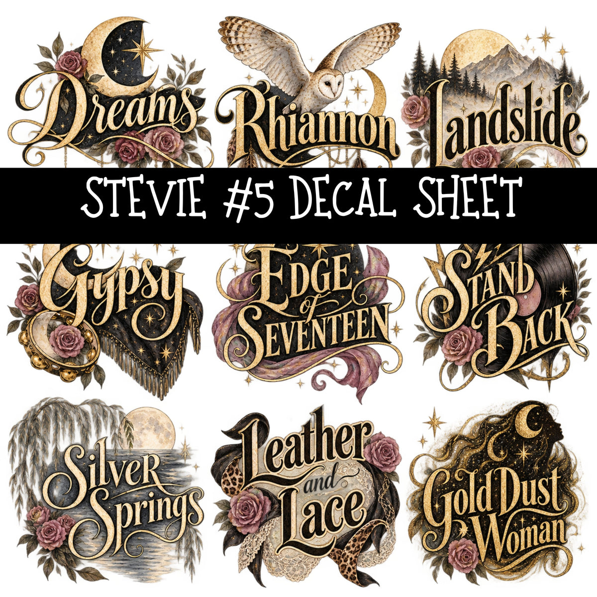 Stevie UV DTF Decal sheets 9 Designs available