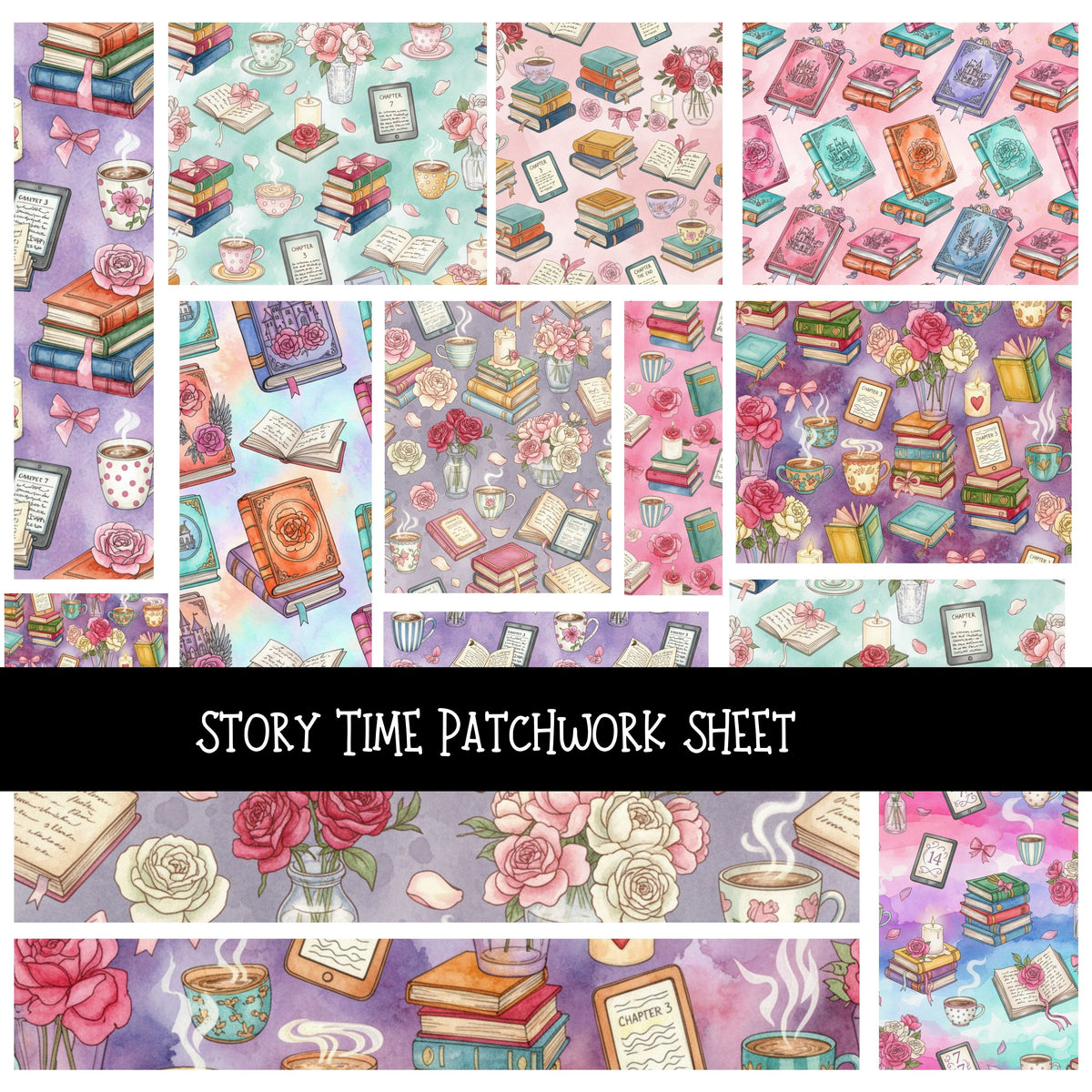 Story Time Patchwork precut vinyl sheet available in 12x12 or 6x6 sizes