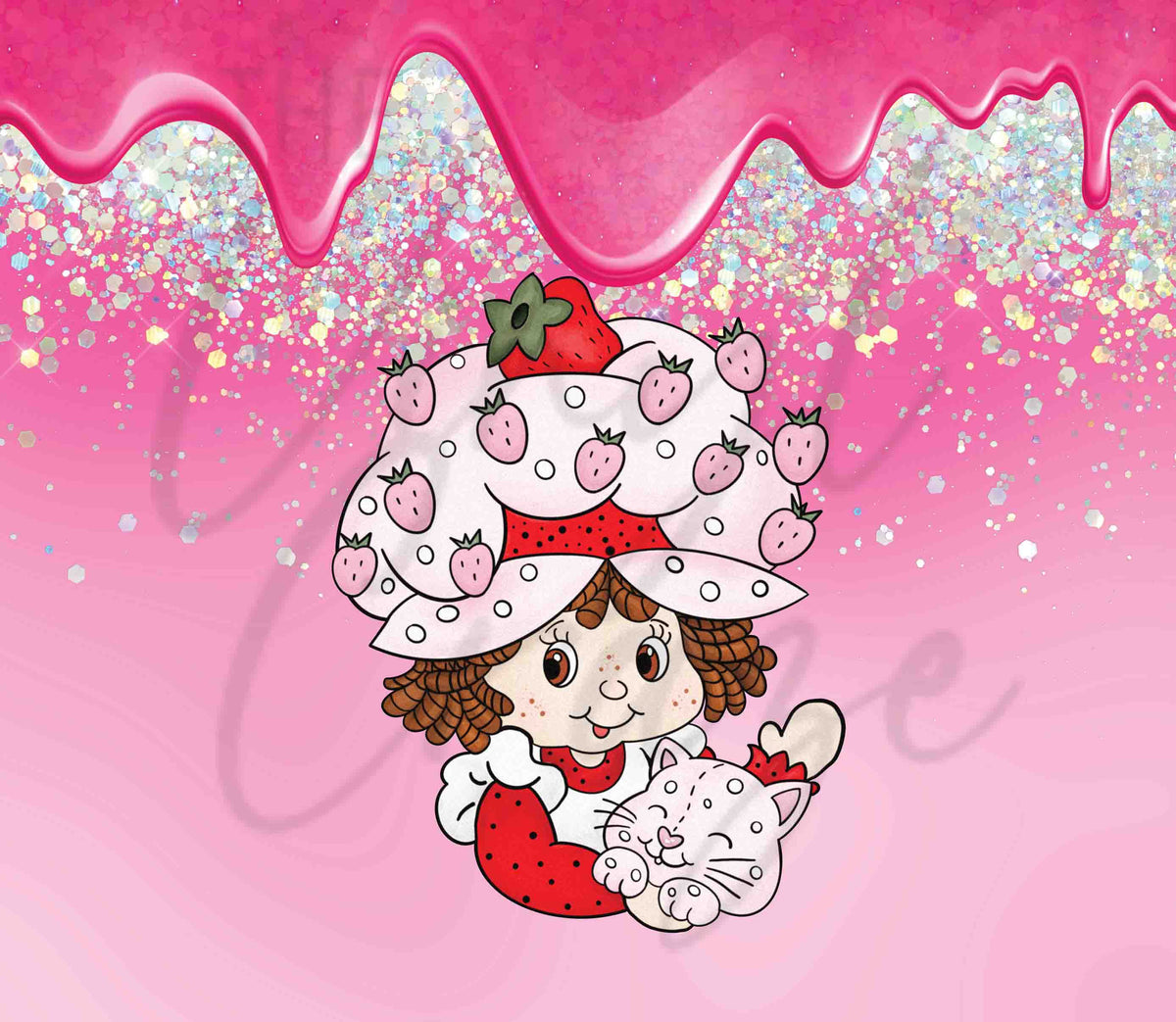 Strawberry Shortcake Drip 20 or 30 oz Skinny Adhesive Vinyl Wrap