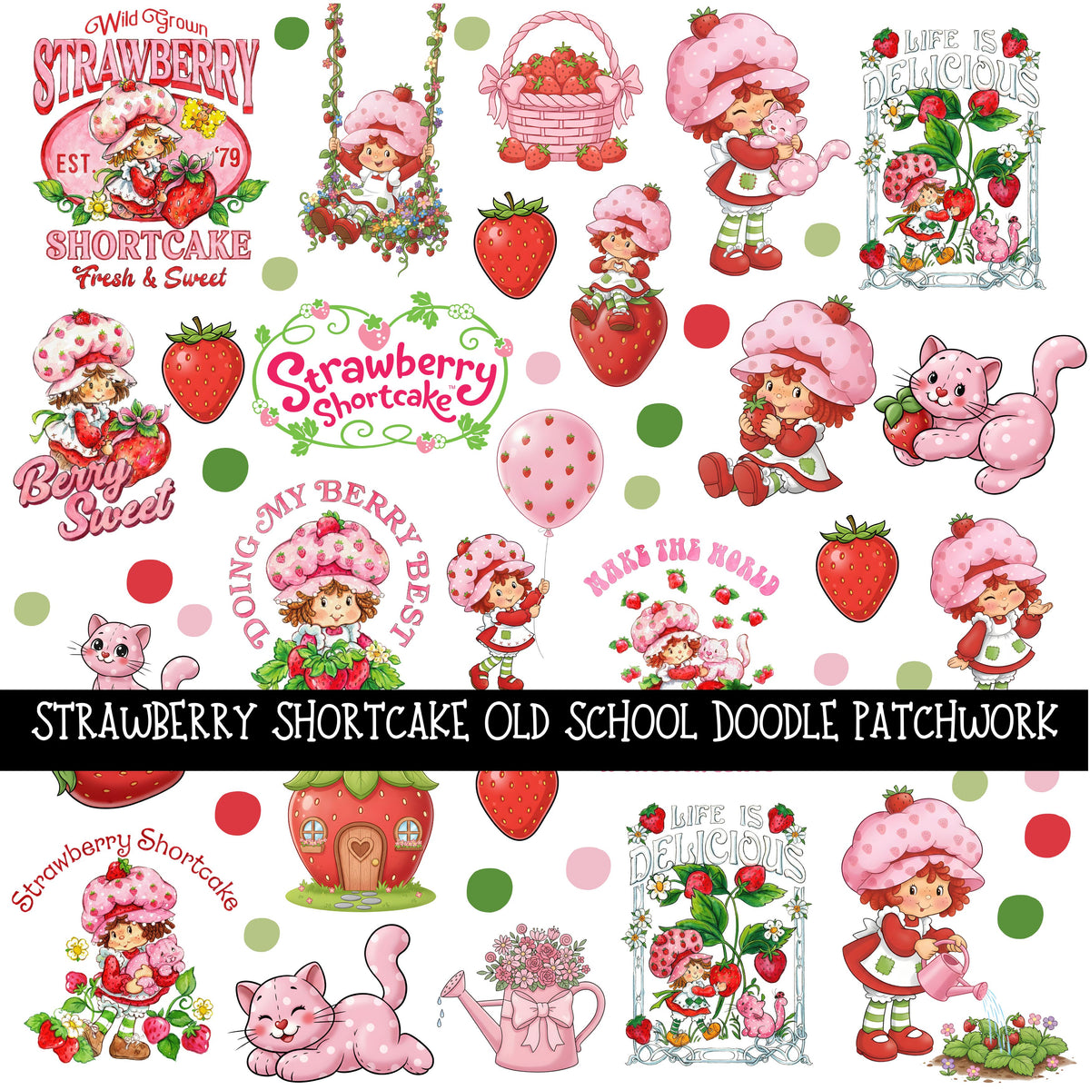 Strawberry Shortcake Old School Doodle Patchwork Set