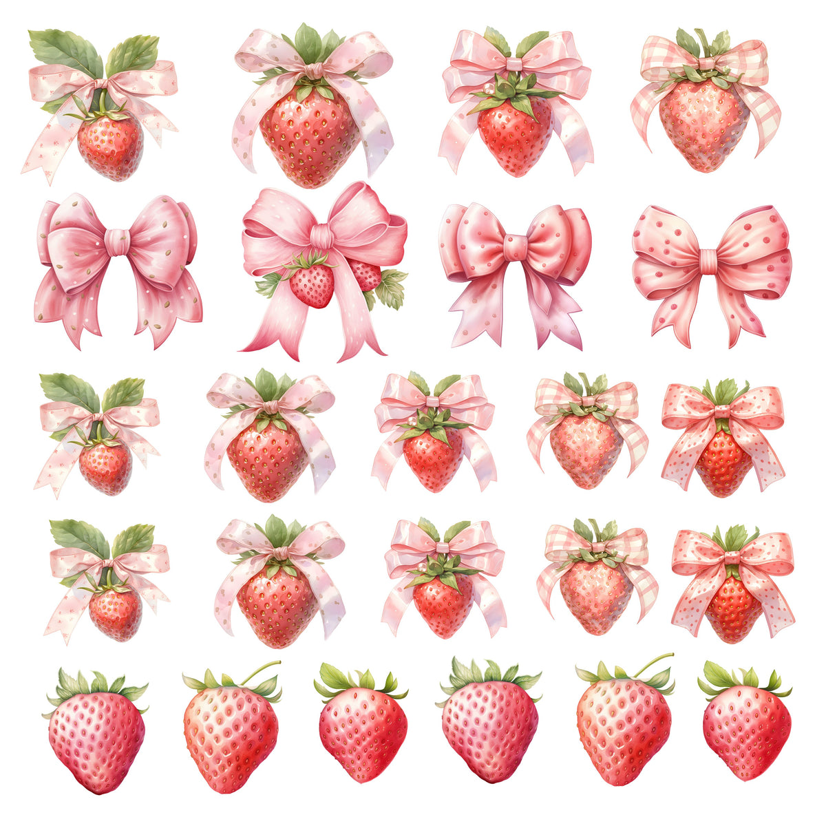 Strawberries and Bows Decal Sheet  UV DTF Decal accent Sheet 10x10