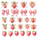 Strawberries and Bows Decal Sheet  UV DTF Decal accent Sheet 10x10