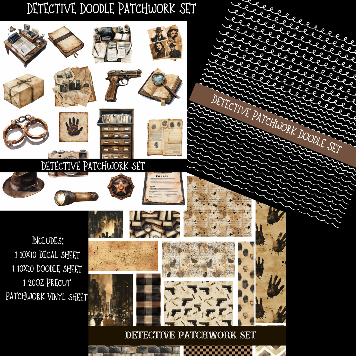 Detective Doodle Patchwork Set