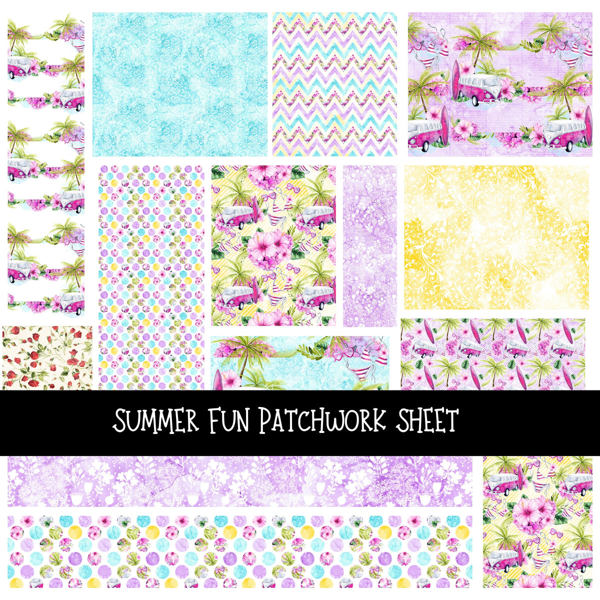 Summer Fun Patchwork precut vinyl sheet available in 12x12 or 6x6 sizes