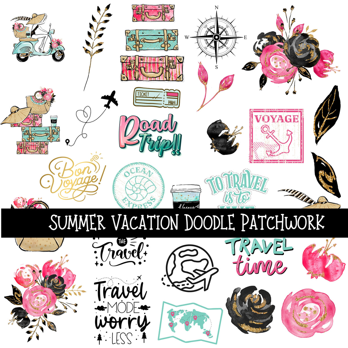 Summer Vacation Doodle Patchwork Set