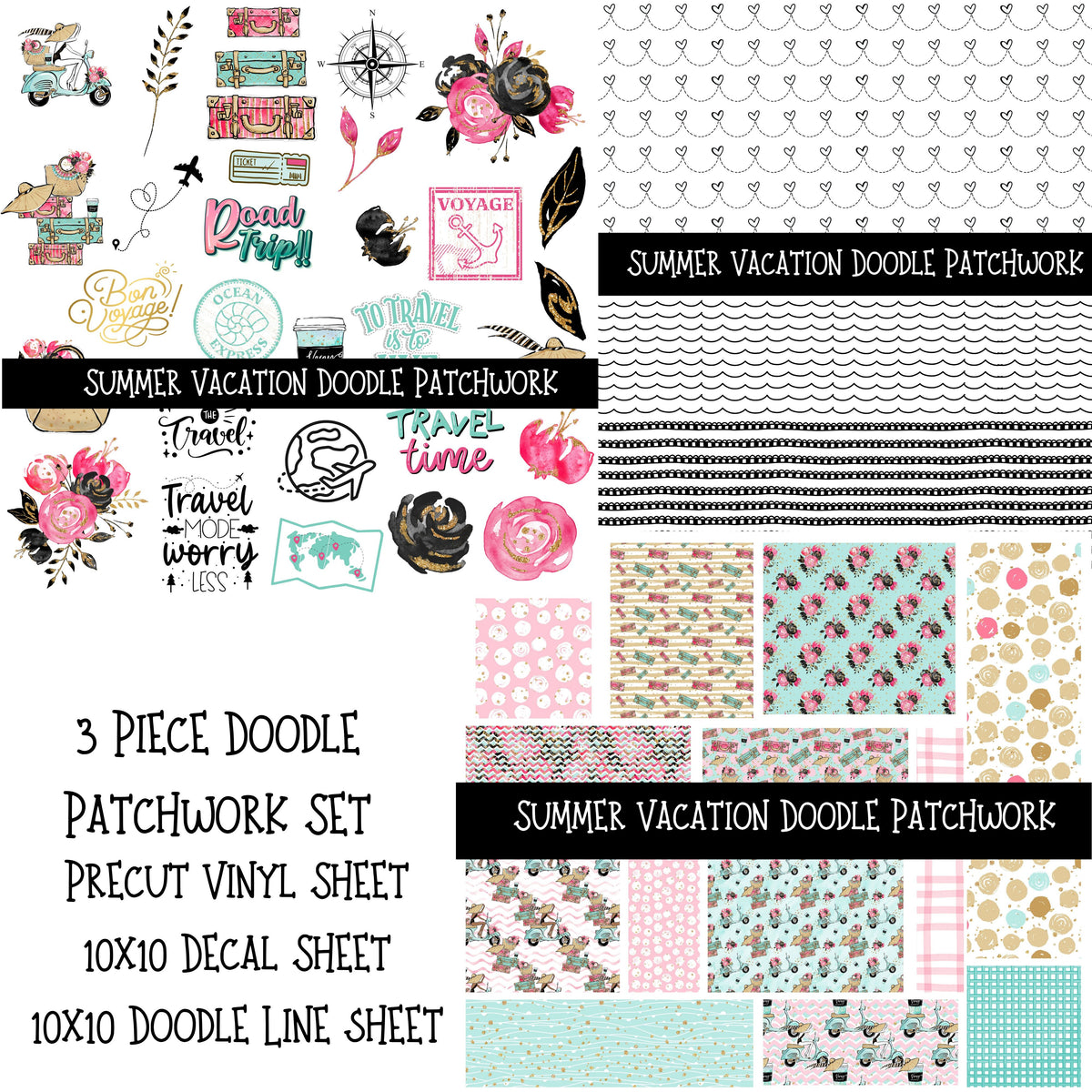 Summer Vacation Doodle Patchwork Set