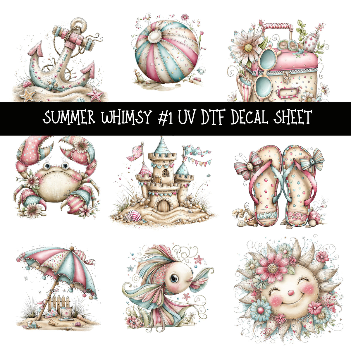 Summer Whimsy UV DTF Decal sheets 10 Design Options