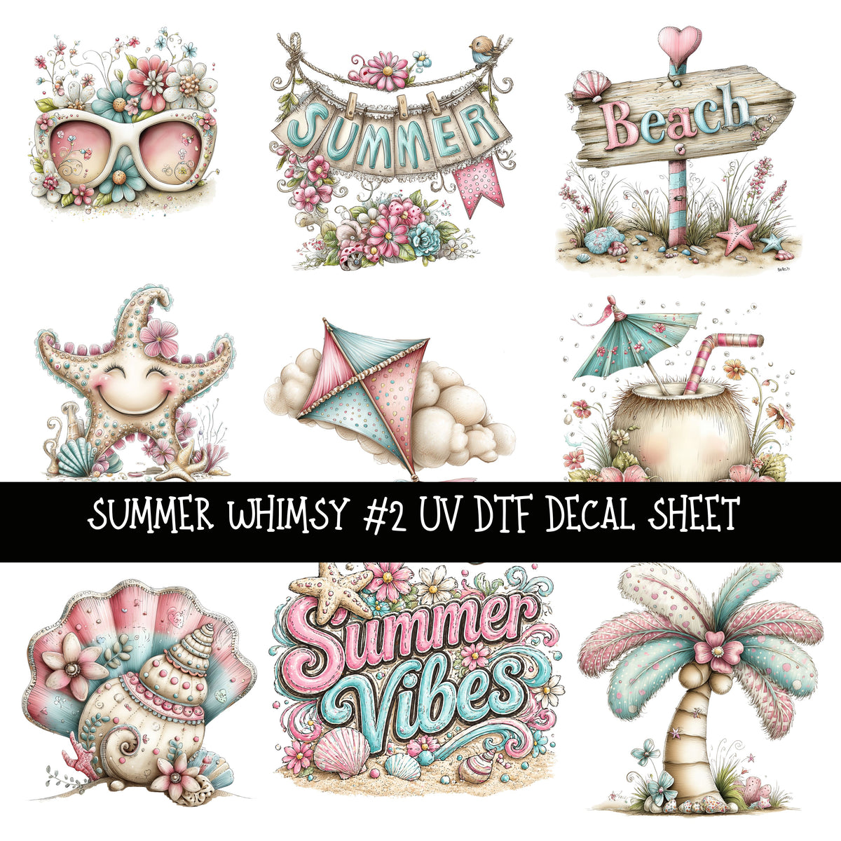 Summer Whimsy UV DTF Decal sheets 10 Design Options