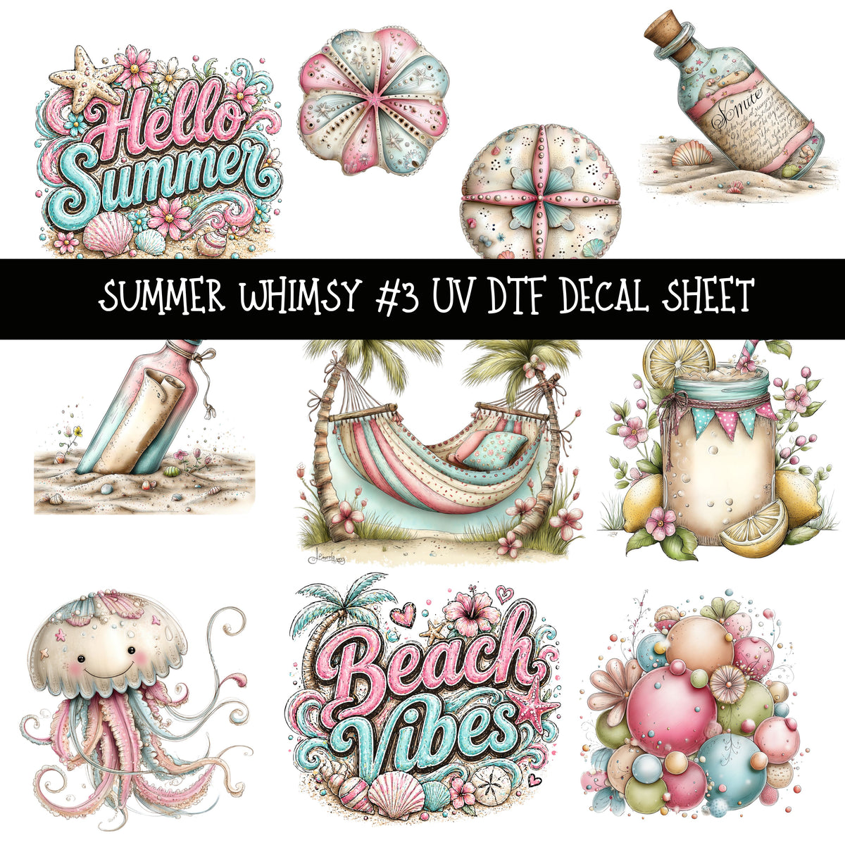 Summer Whimsy UV DTF Decal sheets 10 Design Options