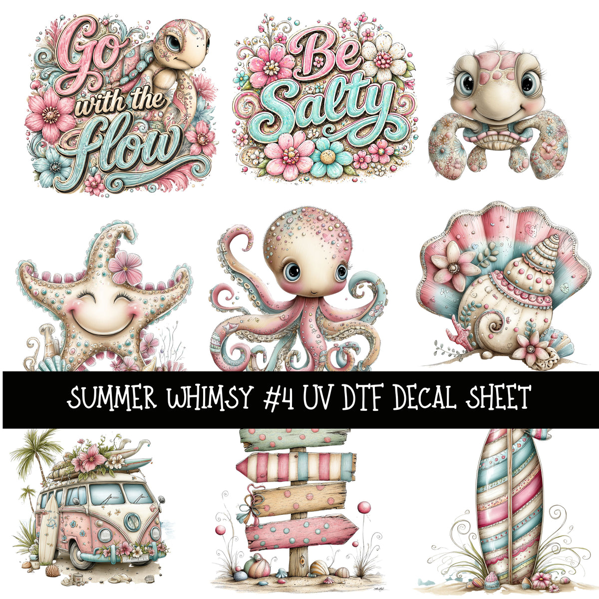 Summer Whimsy UV DTF Decal sheets 10 Design Options